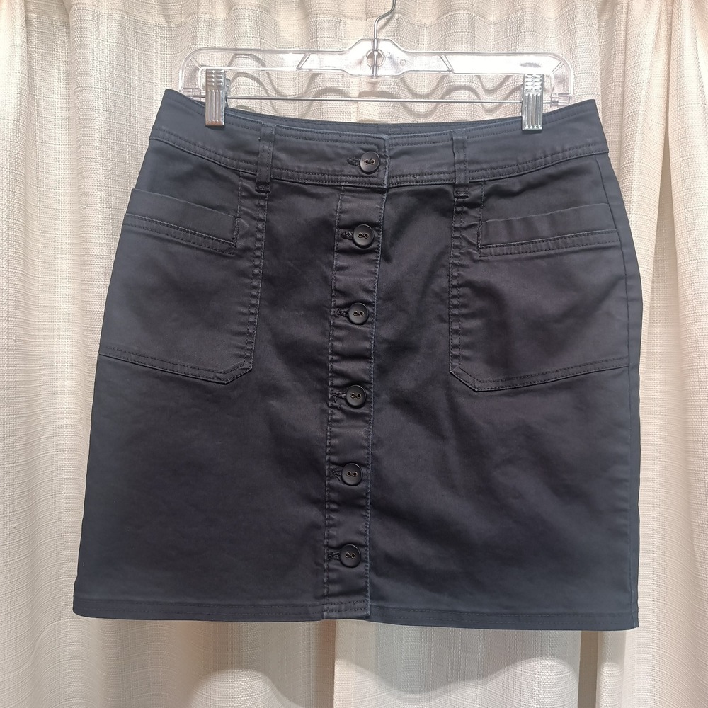 Prana Womens Kara Button Front Mini Skirt Charcoal Gray Organic Cotton Size 8‎